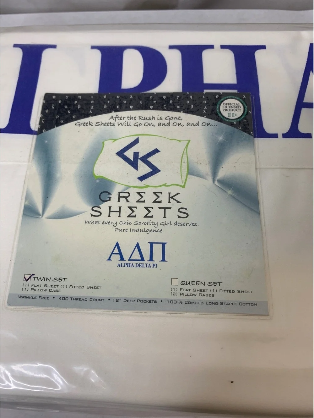 Alpha Delta Pi Greek Sheets Twin XL 100% Combed Long Staple Cotton White [COPY]